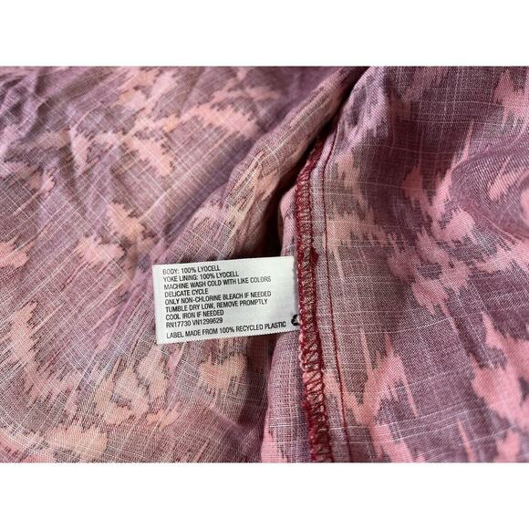 Knox Rose Boho Smocked Red Pink Aztec Floral Long Sleeve Top High Low XXL Button - Picture 9 of 12